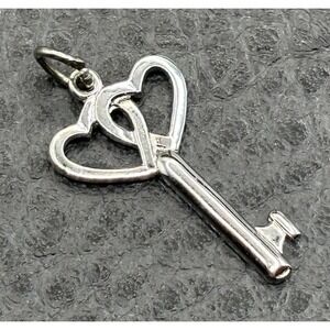 Vintage CCC Sterling Silver 925 Double Heart Key Charm Or Pendant